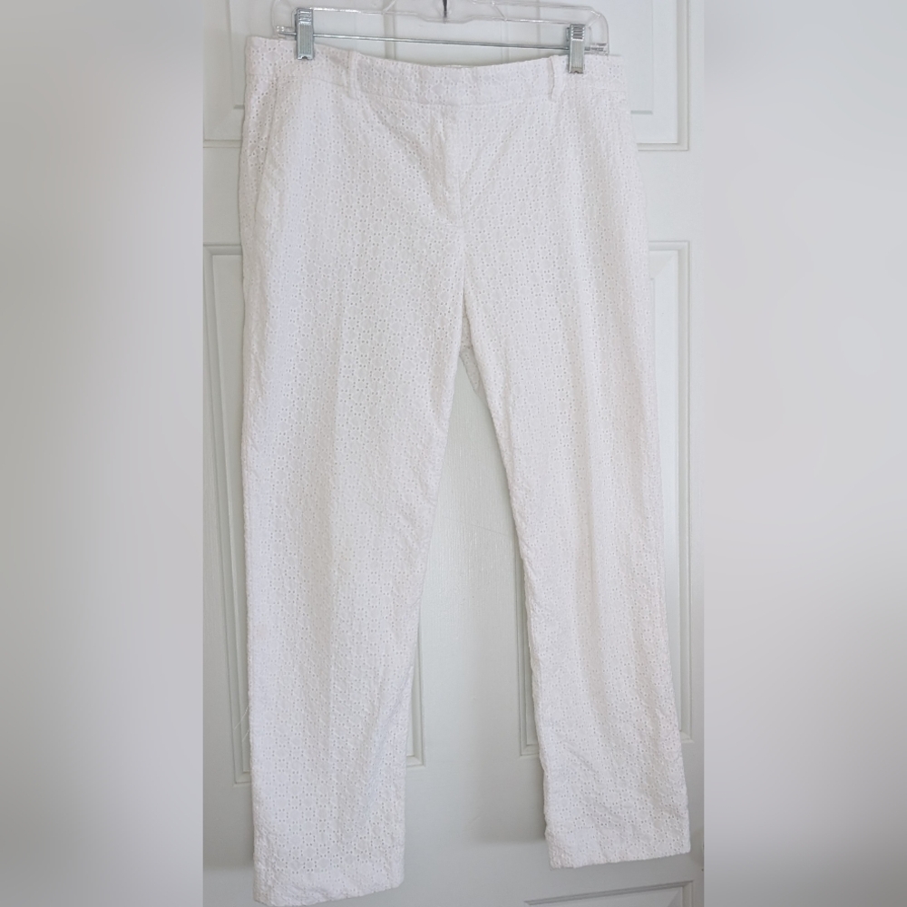 Ann Taylor White Eyelet Summer Ankle Pant